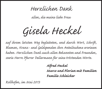 Traueranzeige von Gisela Heckel von Pegnitz-Zeitung